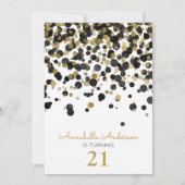 21. Geburtstag Schwarzer Glitzer Sparkle Confetti Einladung (Rückseite)