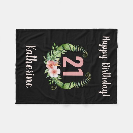 21. Geburtstag Schwarzer Mädchenname Fleecedecke (Vorderseite (Horizontal))