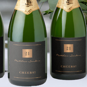 21. Geburtstag schwarzes Gold einfache elegante Be Schaumweinetikett