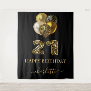 21. Geburtstag schwarzes Gold Leopard Name Schrift Wandteppich