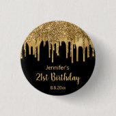 21. Geburtstag schwarzes Gold tropfende Glitzer Button (Vorderseite)