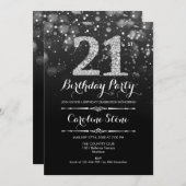 21. Geburtstag - Schwarzes Silber Einladung (Vorne/Hinten)