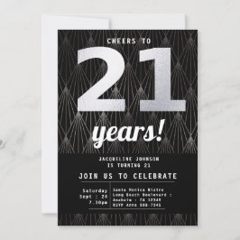 21. Geburtstag Schwarzes Silber Party Einladung