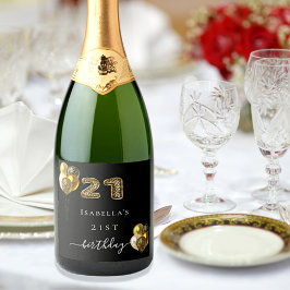 21. Geburtstag Schwarzgoldleoparden Tier Schaumweinetikett