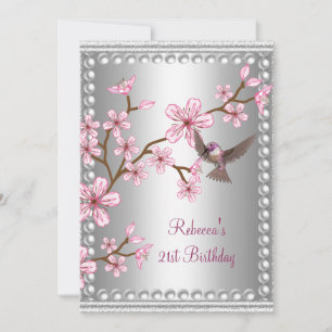 21. Geburtstag Silber Asiatische Rosa Perle Blumen Einladung