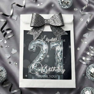 21. Geburtstag Silber Diamanten Glam Schwarz Danke Geschenktütchen