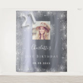 21. Geburtstag Silber Foto Glitzer Empfang Wandteppich (Vorderseite)