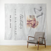 21. Geburtstag Silber Foto Glitzer Empfang Wandteppich (Beispiel (Horizontal))