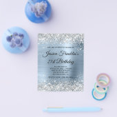 21. Geburtstag Silber Glitter Blassblauer Einladun Flyer (Einzeln)