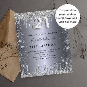 21. Geburtstag Silber-Glitter-Budget-Einladung Flyer