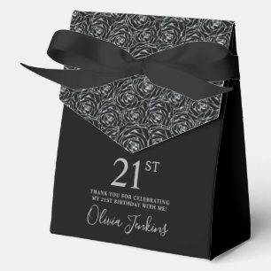 21. Geburtstag Silber Glitter Rosen Danke  Geschenkschachtel