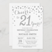 21. Geburtstag Silber Glitzer Diamond Einladung (Vorne/Hinten)