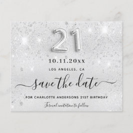 21. Geburtstag Silber Glitzer Save the Date Karte