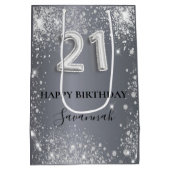 21. Geburtstag silber Glitzer Staub monogramm Mittlere Geschenktüte (Rückseite)