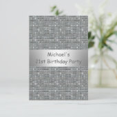21. Geburtstag Silber-Grau Marle Fliesenmuster Einladung (Stehend Vorderseite)