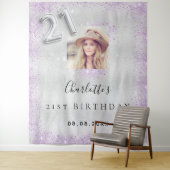 21. Geburtstag Silber lila Glitzer Foto Empfang Wandteppich (Beispiel)