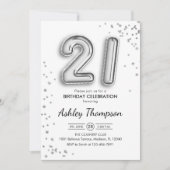 21. Geburtstag - Silberballons Einladung (Vorderseite)