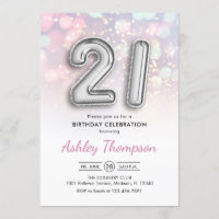 21. Geburtstag - Silberballons Rosa Lichter