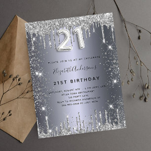 21. Geburtstag Silbermetall Glitzer Staubglasur Einladungspostkarte