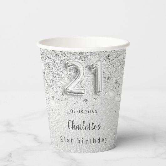 21. Geburtstag Silbername glamourös Pappbecher (Rückseite)