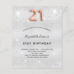 21. Geburtstag Silberne Rose Gold Glitzer Einladun