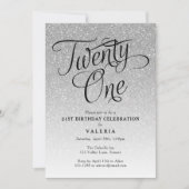 21. Geburtstag Silberner Glitzer Einladung (Vorderseite)