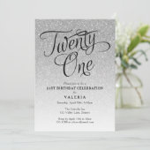 21. Geburtstag Silberner Glitzer Einladung (Stehend Vorderseite)