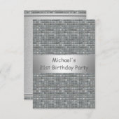 21. Geburtstag Silver Gray Marle Tile Muster Einladung (Vorne/Hinten)