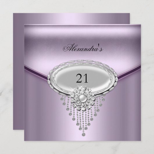 21. Geburtstag Silver White Lilac Jewel Image Einladung (Vorne/Hinten)