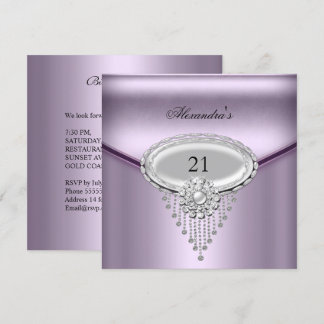 21. Geburtstag Silver White Lilac Jewel Image Einladung