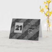 21. GEBURTSTAG, Sohn, Grunge Grau Streifen Karte (Gelbe Blume)
