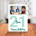 21. Geburtstag Son Modern Script Foto Collage Karte<br><div class="desc">Mit dieser personalisierten 21. Geburtstagskarte für das Foto Ihres Sohnes ein Lächeln auf das Gesicht legen. - Klicken Sie einfach, um dieses Design 🔥 Meine Versprechen zu personalisieren - Dieses Design ist einzigartig und ist mit Ihnen im Hinterkopf 🙏 Danke, dass Sie mein kleines Unternehmen unterstützt haben - Wenn Sie...</div>