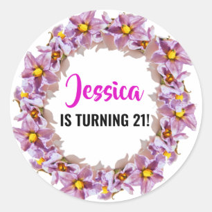 21. Geburtstag Spaß, Tropisches Rosa und Blau Runder Aufkleber