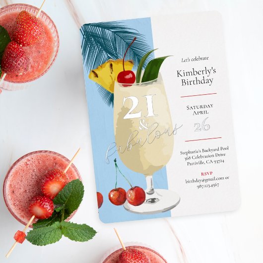 21. Geburtstag Summer Blue Cocktail Party Folieneinladung