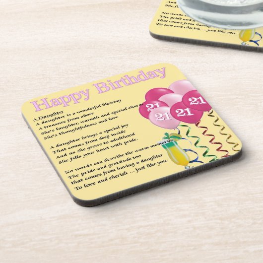 21. Geburtstag - Tochter-Gedicht-Untersetzer Getränkeuntersetzer (Linke Seite)
