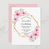 21. Geburtstag tropisch geometrisch rosa Einladung Postkarte (Vorne/Hinten)
