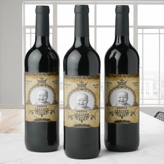 21. Geburtstag Vintag Retro Monogramm & Foto Weinetikett