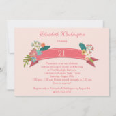 21. Geburtstag Vintagen Blume Rosa Banner Einladung (Rückseite)