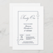 21. Geburtstag Weiß mit Grau-Rahmen-Party Einladung (Vorne/Hinten)