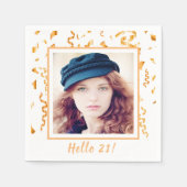 21. Geburtstag Weißgold Konfetti Foto Serviette (Vorderseite)