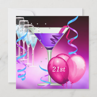 21. Geburtstag Weißrosa Lila Martini Balloons Einladung