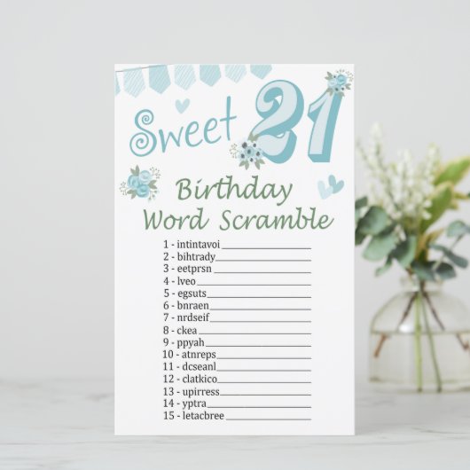 21. Geburtstag Word Scramble Game (Stehend Vorderseite)