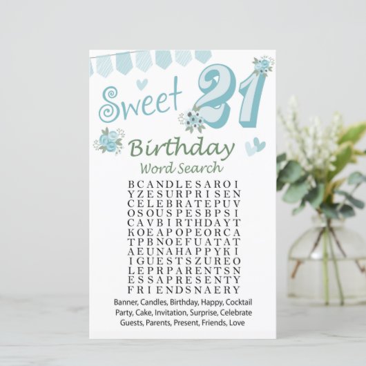 21. Geburtstag Word Search Game (Stehend Vorderseite)