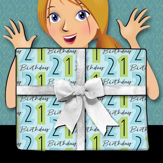 21. Geburtstag Zahlen Grün Blau Geschenkpapier Set