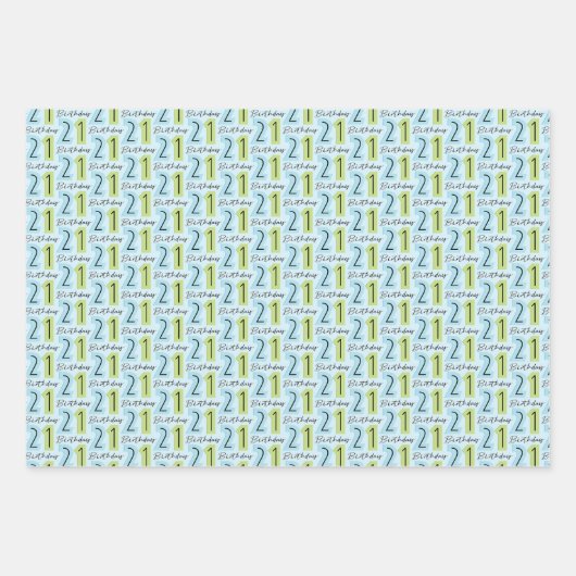 21. Geburtstag Zahlen Grün Blau Geschenkpapier Set (Vorderseite)