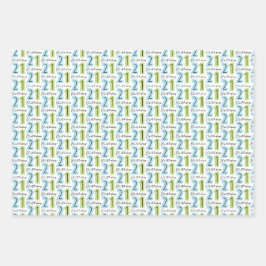 21. Geburtstag Zahlen Grün Blau Geschenkpapier Set