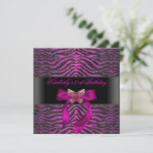 21. Geburtstag Zebra Black Silver Pink Butterfly Einladung (Stehend Vorderseite)
