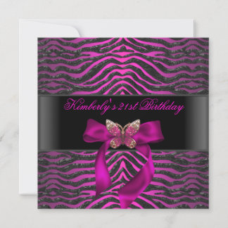 21. Geburtstag Zebra Black Silver Pink Butterfly Einladung