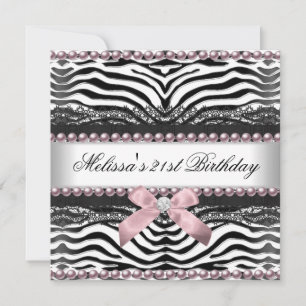 21. Geburtstag Zebra Pink Schwarze Spitze Einladung