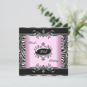 21. Geburtstag Zebra Schwarz-weiß Pink Silver Einladung (Stehend Vorderseite)